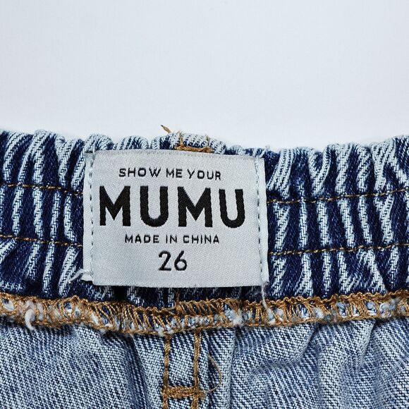 Show Me Your MuMu Shorts Womens 26 Blue Denim Distressed High Rise Frayed Hem - Picture 3 of 9